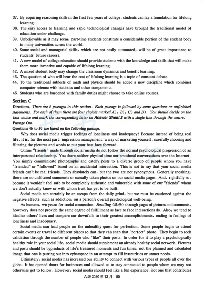 2020.12六级真题第3套_最新更新，视频都在这_2026、6月四级速转存易和谐_四六级真题+资料包_六级真题_2020年12月六级真题及答案解析（完整版）