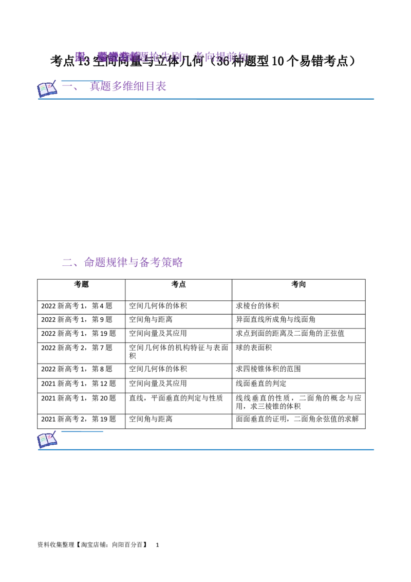 考点13空间向量与立体几何（36种题型10个易错考点）（原卷版）_02高考数学_新高考复习资料_2024年新高考资料_一轮复习资料_一轮复习讲义2024年高考数学复习全程规划（新高考）