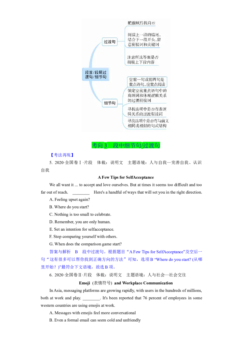 考向63七选五之主题句、过渡句与细节句的确定策略(解析版)-备战2022年高考英语一轮复习考点微专题_03高考英语_新高考复习资料_2022年新高考资料_2022年新高考英语一轮复习