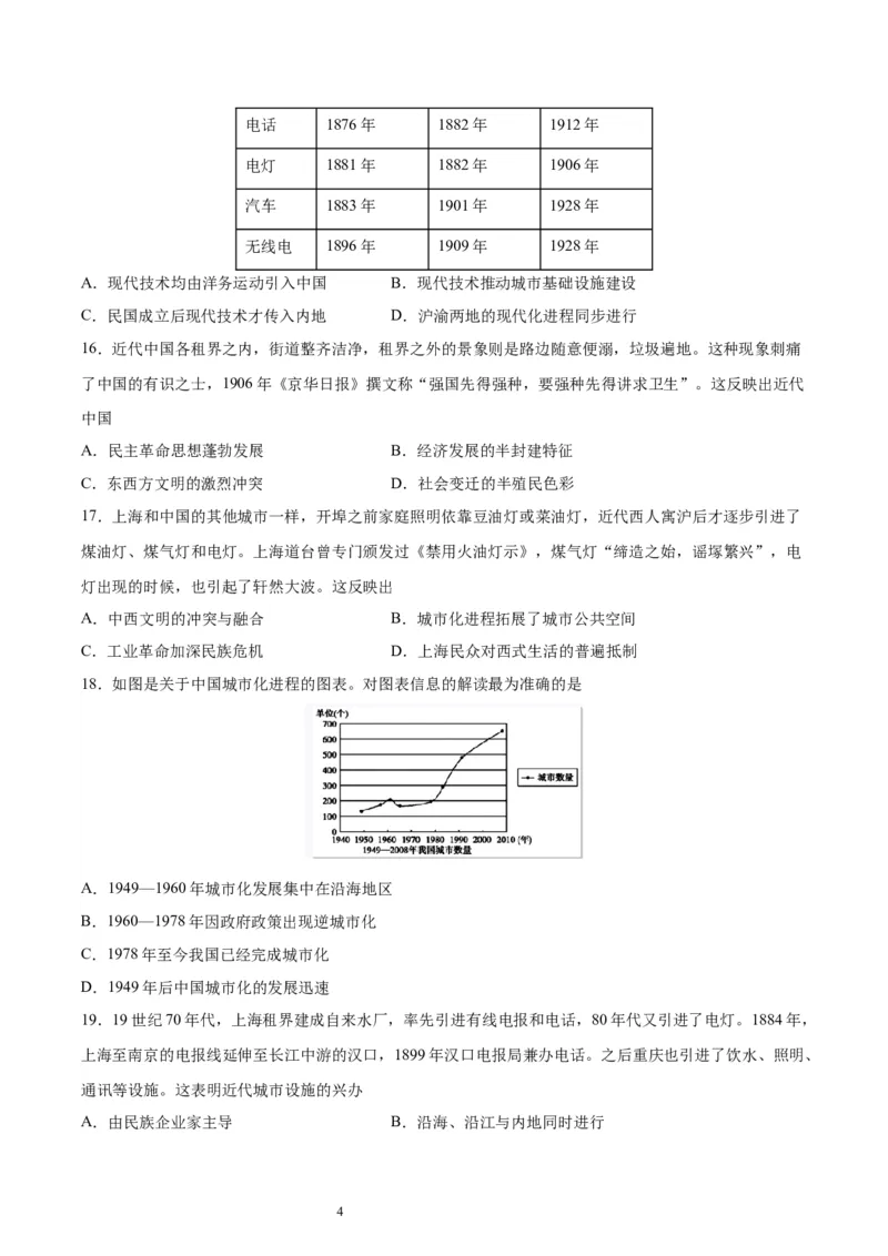 考点巩固卷29村落、城镇与居住环境（原卷版）_07高考历史_新高考复习资料_2024年新高考复习资料_一轮复习资料_完2024年高考历史一轮复习考点通关卷（新高考通用）_考点巩固卷
