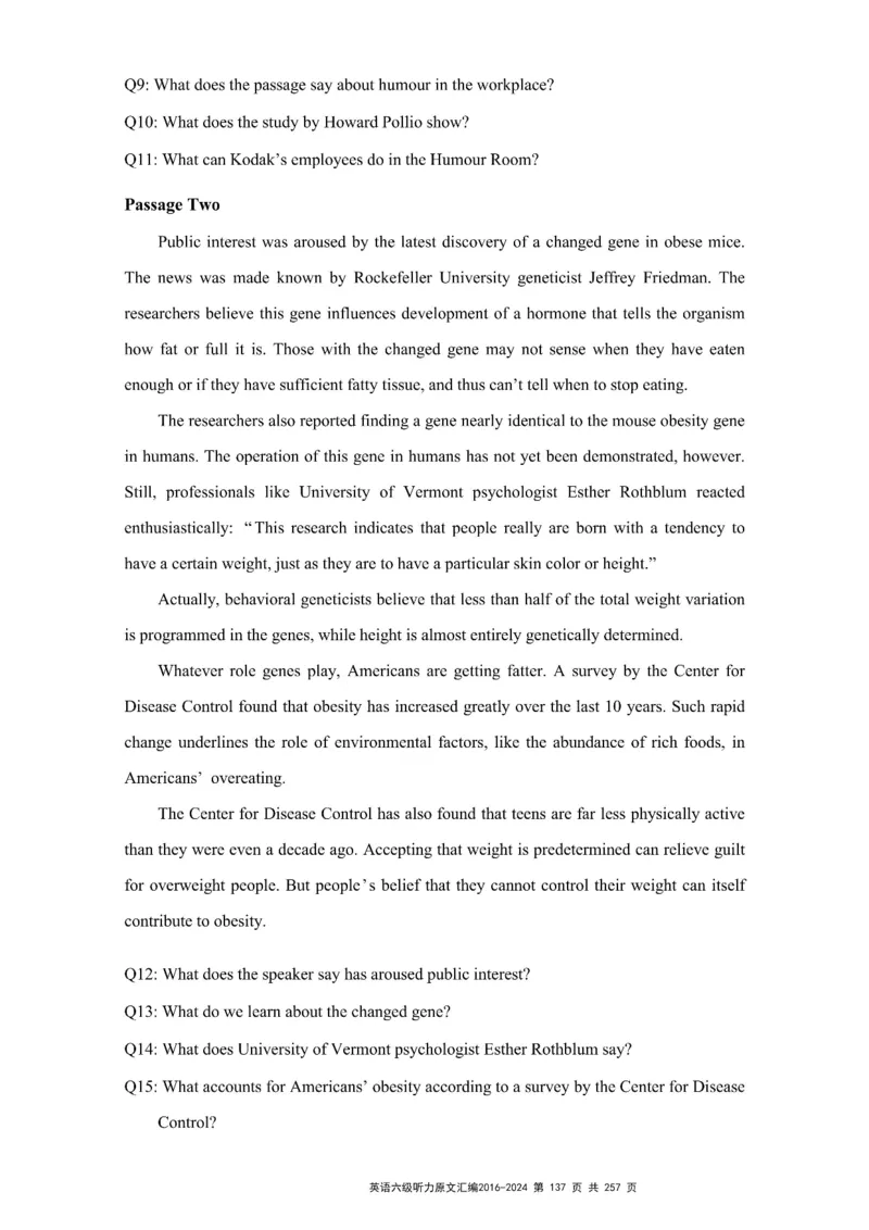 六级听力原文2016-2024_最新更新，视频都在这_2026、6月四级速转存易和谐_新大学英语2025.6月4.6级真题_六级真题_六级听力专项