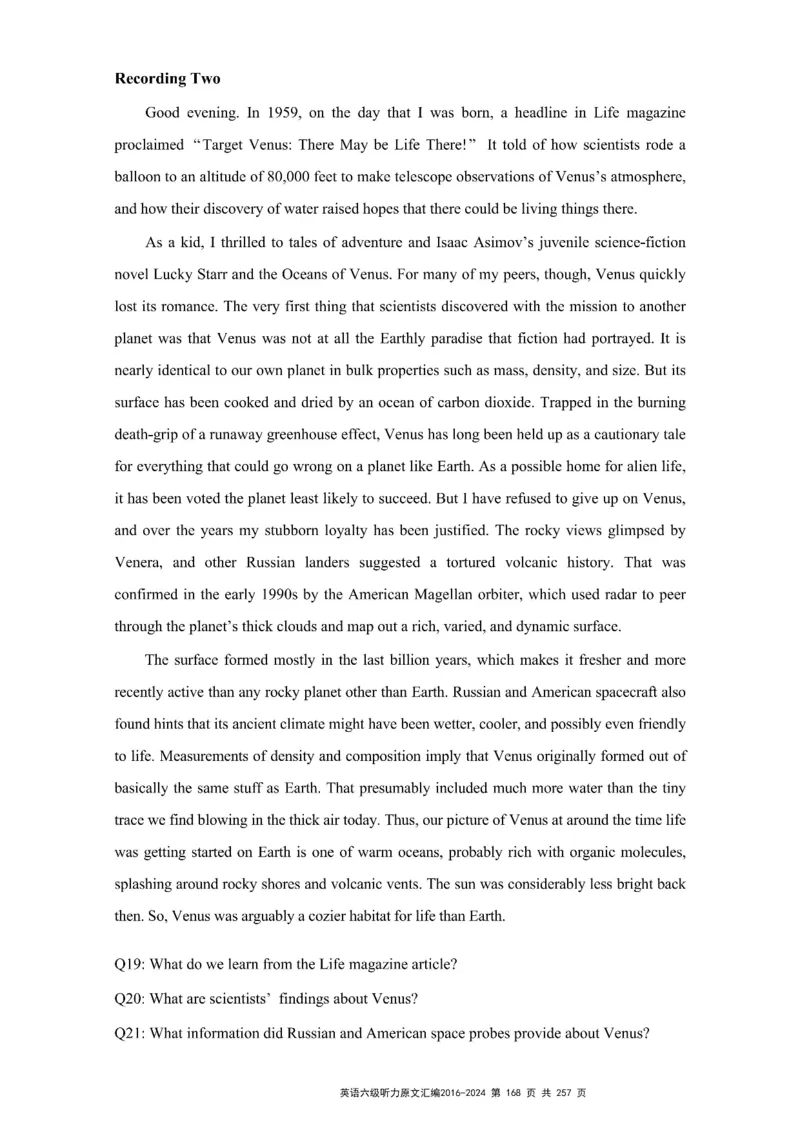 六级听力原文2016-2024_最新更新，视频都在这_2026、6月四级速转存易和谐_新大学英语2025.6月4.6级真题_六级真题_六级听力专项