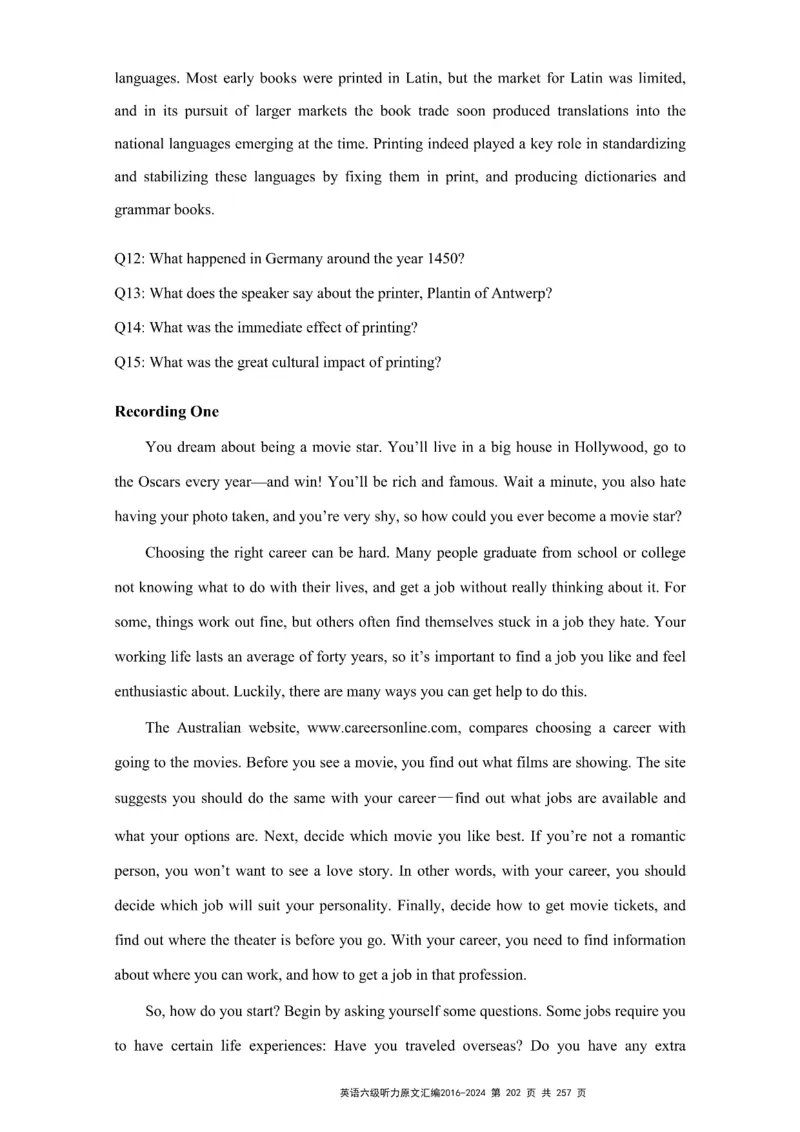 六级听力原文2016-2024_最新更新，视频都在这_2026、6月四级速转存易和谐_新大学英语2025.6月4.6级真题_六级真题_六级听力专项