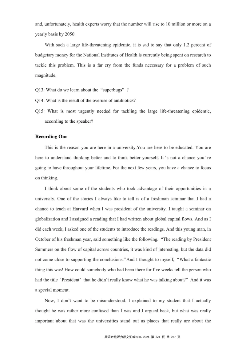 六级听力原文2016-2024_最新更新，视频都在这_2026、6月四级速转存易和谐_新大学英语2025.6月4.6级真题_六级真题_六级听力专项