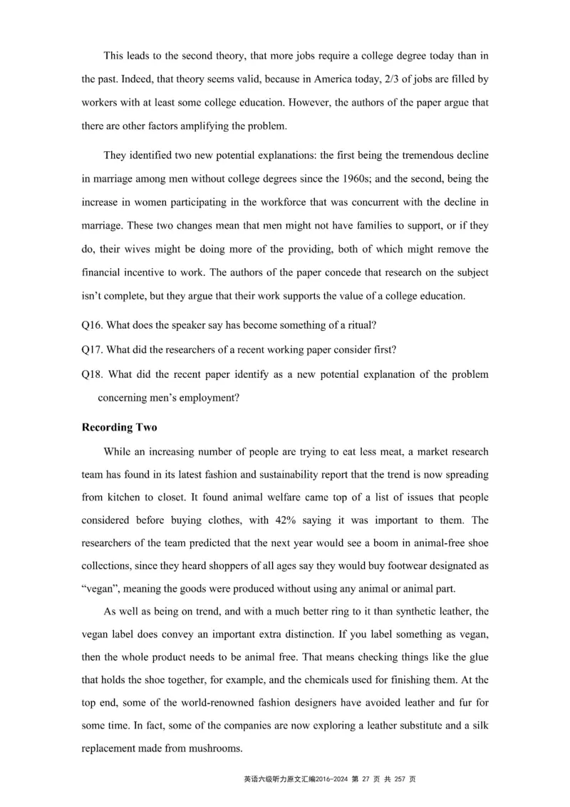 六级听力原文2016-2024_最新更新，视频都在这_2026、6月四级速转存易和谐_新大学英语2025.6月4.6级真题_六级真题_六级听力专项