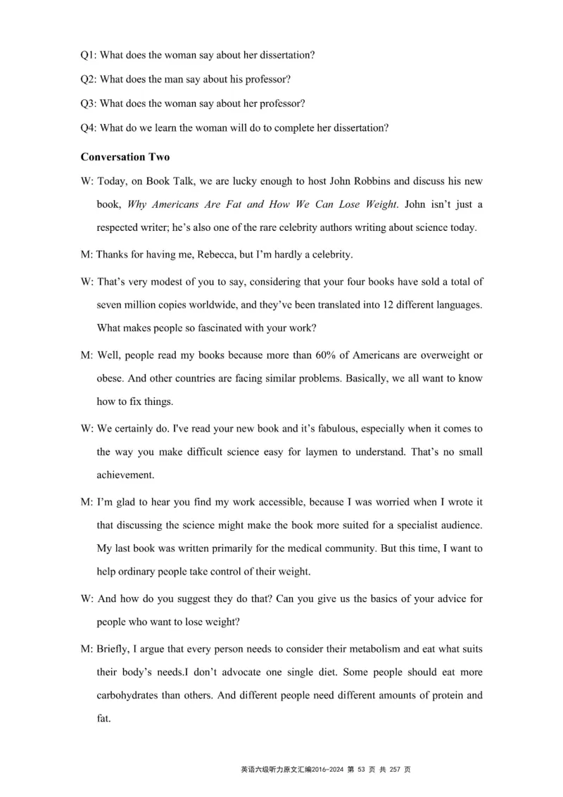 六级听力原文2016-2024_最新更新，视频都在这_2026、6月四级速转存易和谐_新大学英语2025.6月4.6级真题_六级真题_六级听力专项