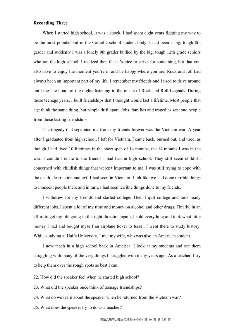 六级听力原文2016-2024_最新更新，视频都在这_2026、6月四级速转存易和谐_新大学英语2025.6月4.6级真题_六级真题_六级听力专项