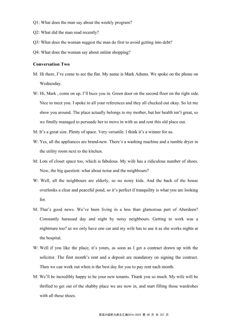 六级听力原文2016-2024_最新更新，视频都在这_2026、6月四级速转存易和谐_新大学英语2025.6月4.6级真题_六级真题_六级听力专项