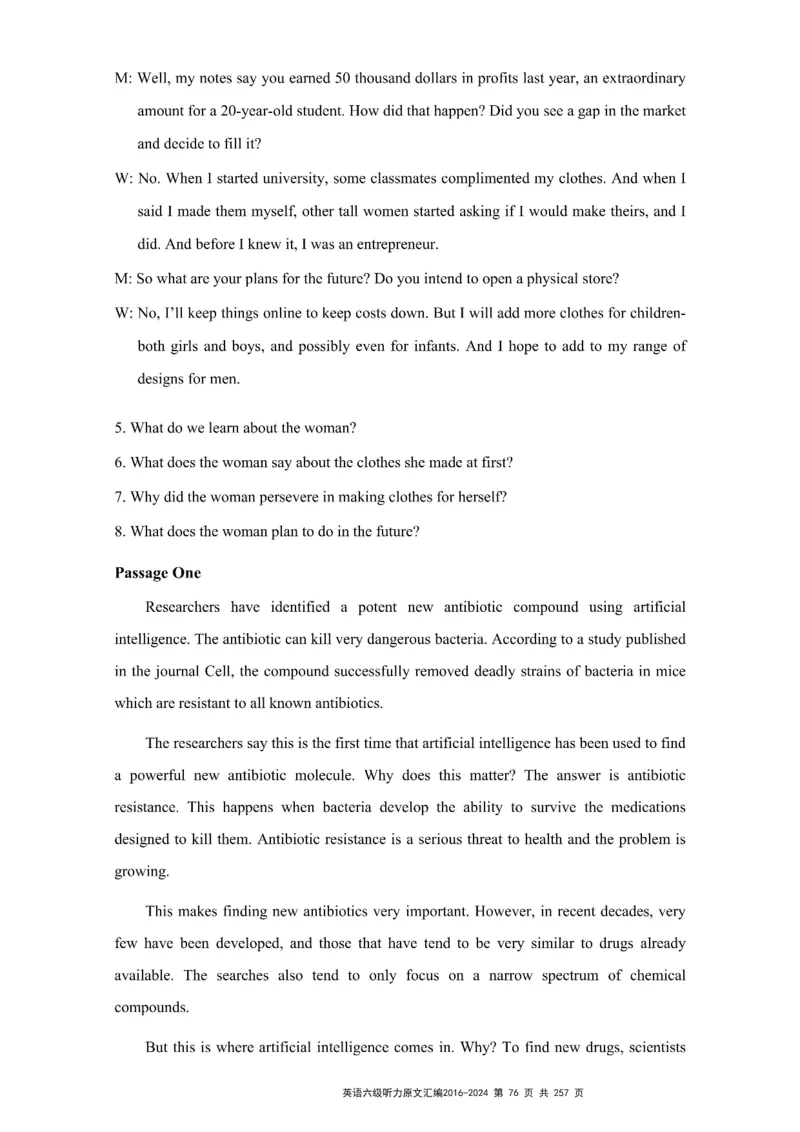 六级听力原文2016-2024_最新更新，视频都在这_2026、6月四级速转存易和谐_新大学英语2025.6月4.6级真题_六级真题_六级听力专项