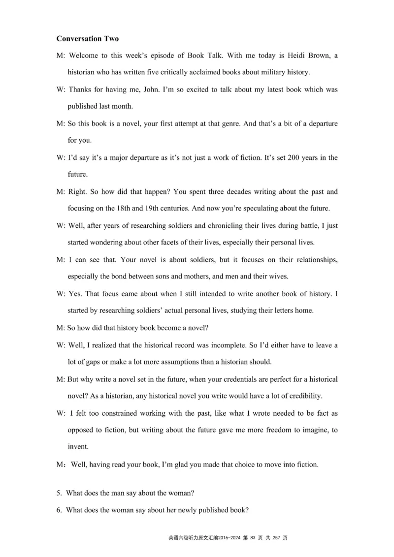 六级听力原文2016-2024_最新更新，视频都在这_2026、6月四级速转存易和谐_新大学英语2025.6月4.6级真题_六级真题_六级听力专项