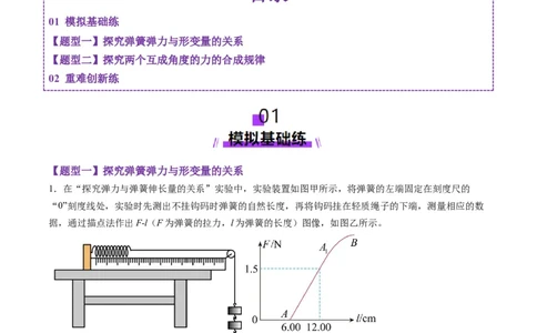 第08讲实验：探究弹簧弹力与形变量的关系、实验：探究两个互成角度的力的合成规律（练习）（原卷版）_04高考物理_新高考复习资料_2025年新高考资料
