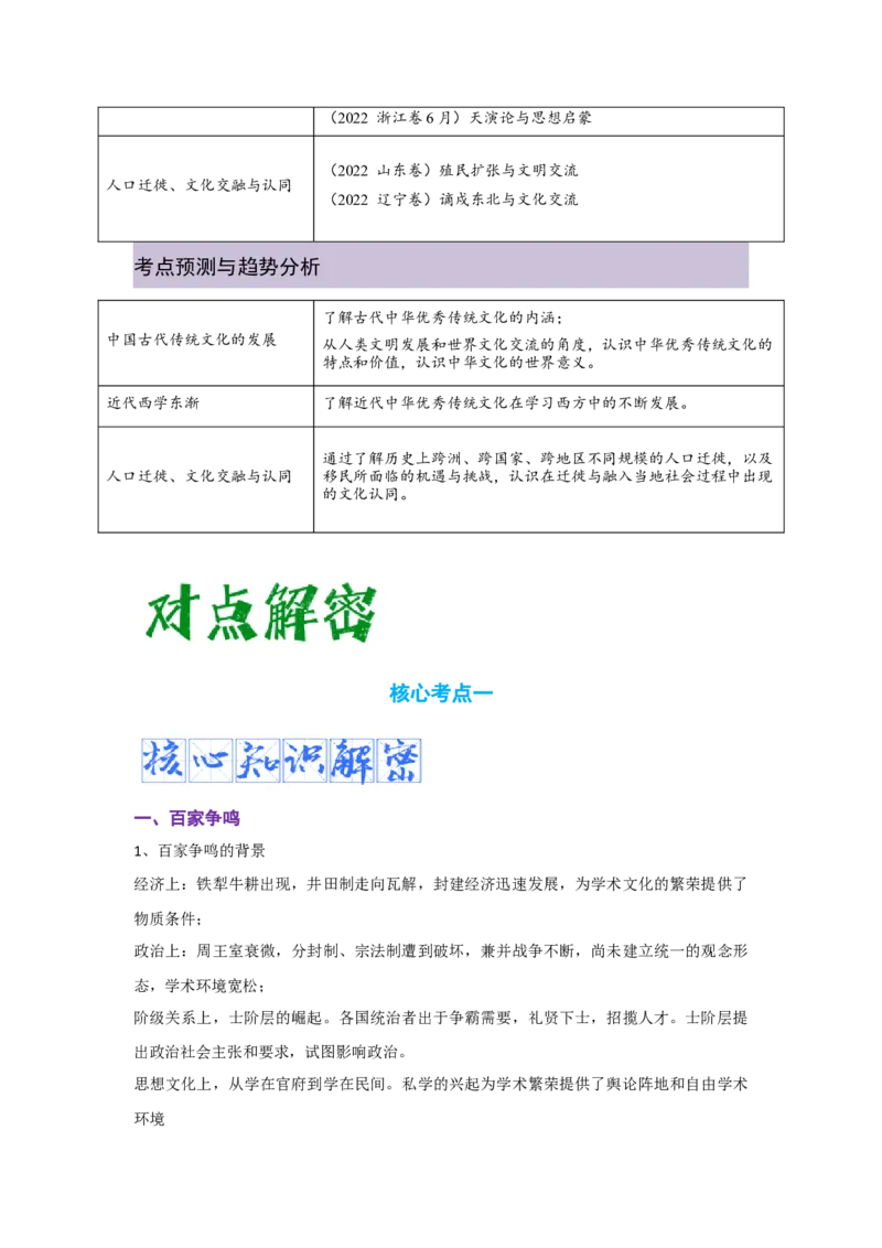 解密15++选择性必修三：文化交流与传播（复习讲义）-高频考点解密2023年高考历史二轮复习讲义+分层训练_07高考历史_新高考复习资料_2023年新高考复习资料