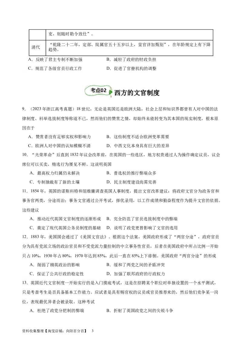 考点巩固卷21官员选拔与管理(原卷版)_07高考历史_新高考复习资料_2024年新高考复习资料_一轮复习资料_完2024年高考历史一轮复习考点通关卷（新高考通用）_考点巩固卷