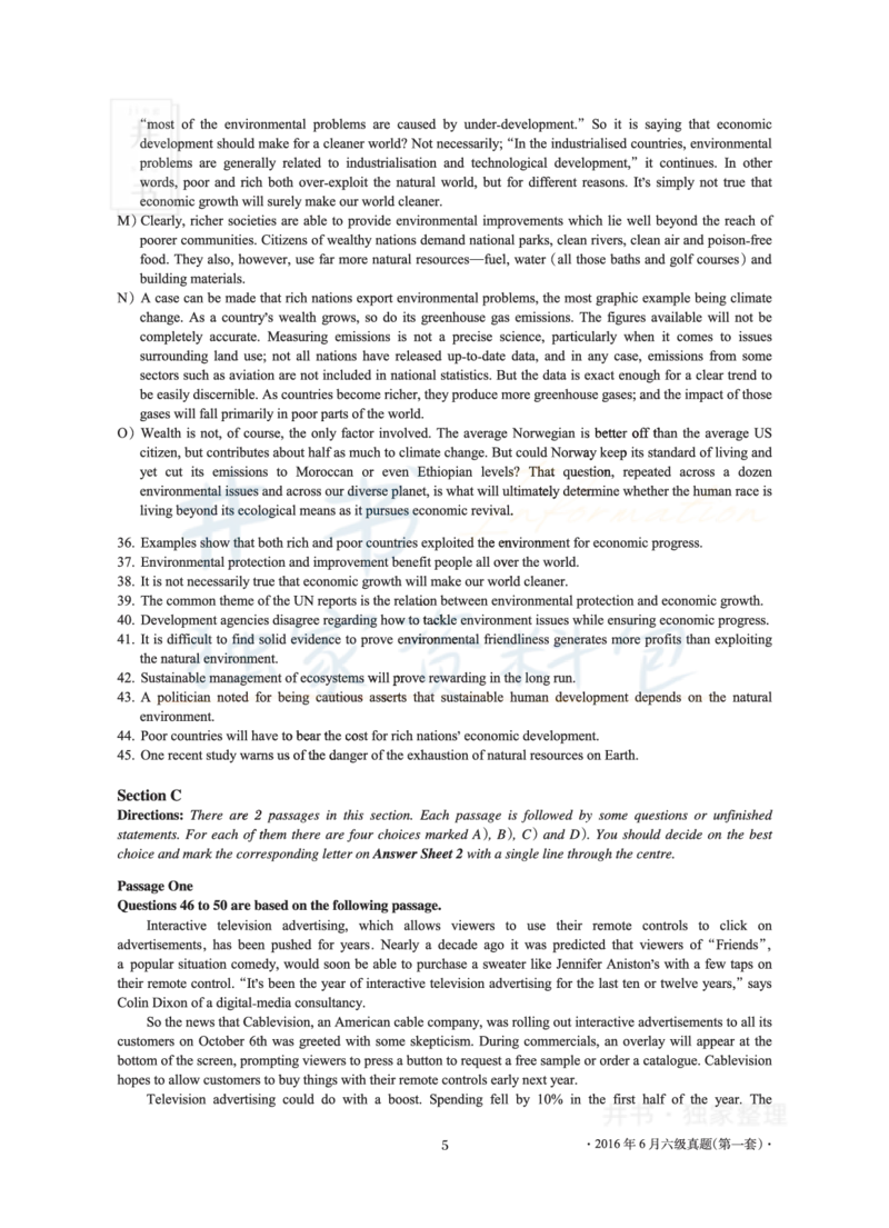 2016年06月大学英语6级真题及解析（卷一）_最新更新，视频都在这_2026、6月四级速转存易和谐_四六级真题+资料包_六级真题_2016年06月六级真题及答案解析（全三套）