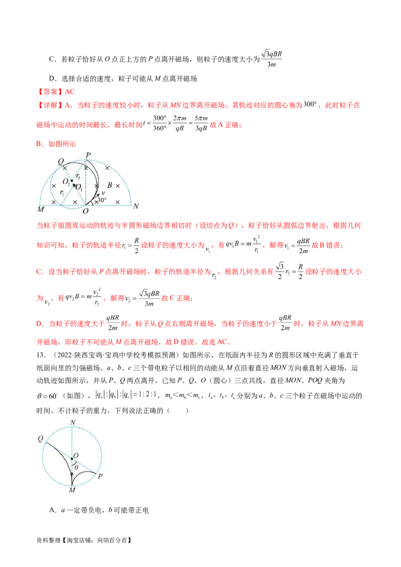 第51讲带电粒子在有界匀强磁场中的运动（练习）（解析版）_04高考物理_新高考复习资料_2024新高考复习资料_一轮复习资料_2024年高考物理一轮复习讲练测（讲义+练习+课件）（新高考）