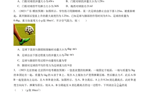 第30讲动量和动量定理（练习）（原卷版）_04高考物理_新高考复习资料_2024新高考复习资料_一轮复习资料_2024年高考物理一轮复习讲练测（讲义+练习+课件）（新高考）_讲义+练习