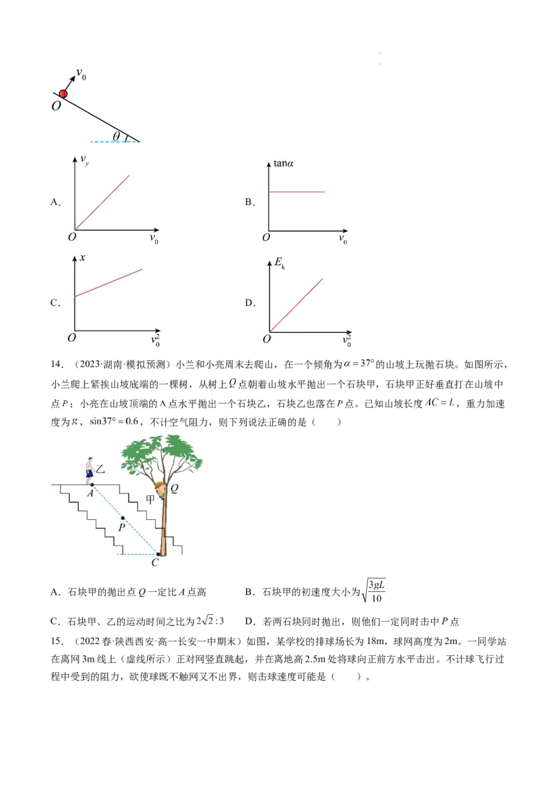第17讲抛体运动（练习）（原卷版）_04高考物理_新高考复习资料_2024新高考复习资料_一轮复习资料_2024年高考物理一轮复习讲练测（讲义+练习+课件）（新高考）_讲义+练习
