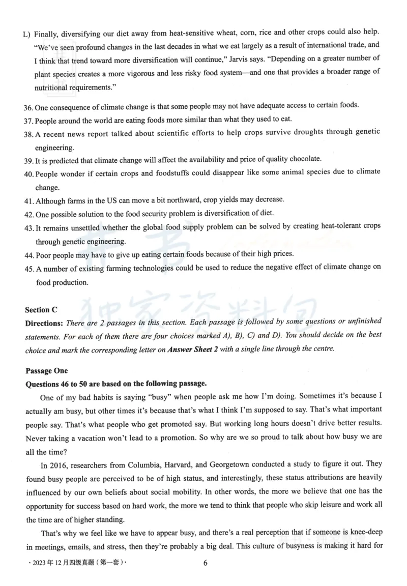 2023年12月大学英语四级考试真题卷1_最新更新，视频都在这_2026、6月四级速转存易和谐_四六级真题+资料包_四级真题_2023年12月CET4