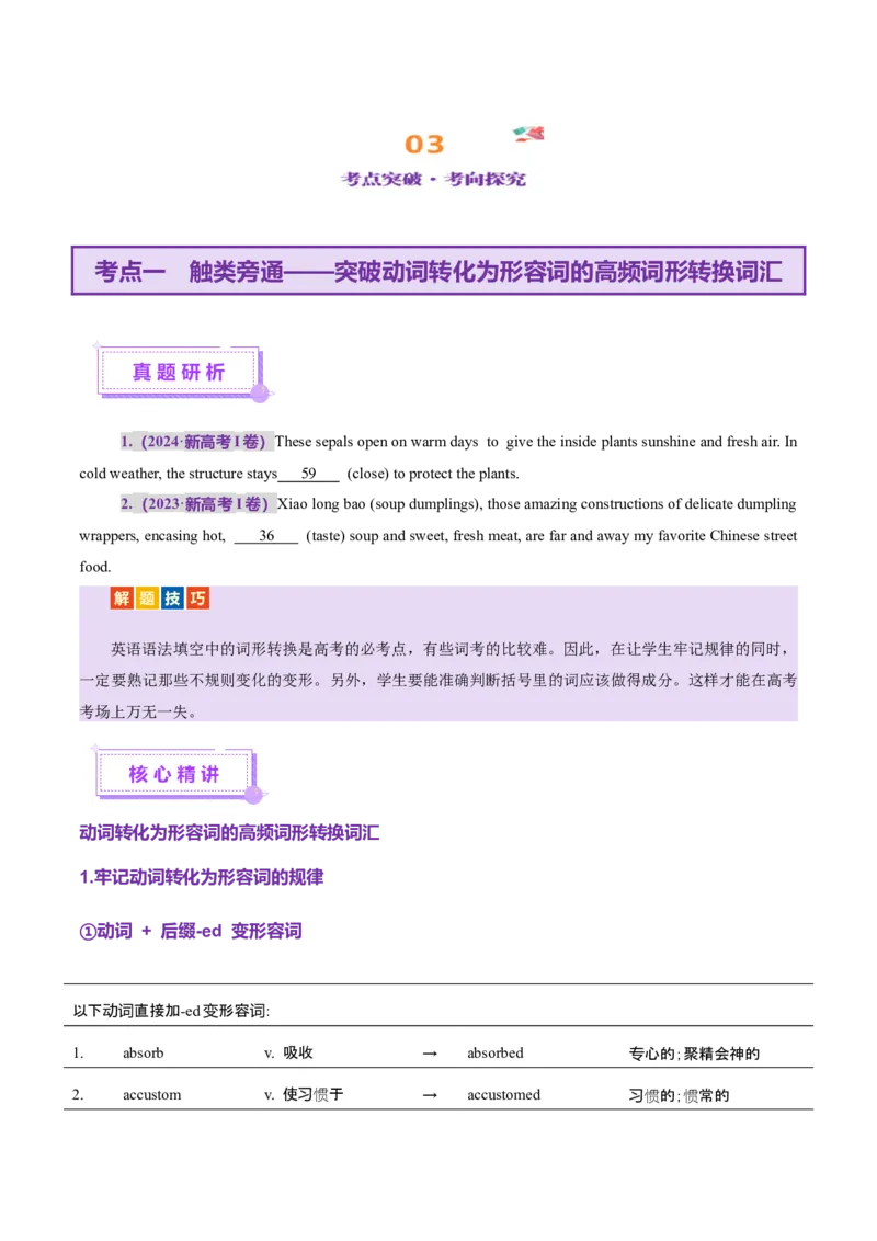 词汇知识专题05语法填空词形转换高频词汇（2）（讲义）（原卷版）_03高考英语_2025年新高考资料_二轮复习_上好课2025年高考英语二轮复习讲练测（新高考通用）3378522