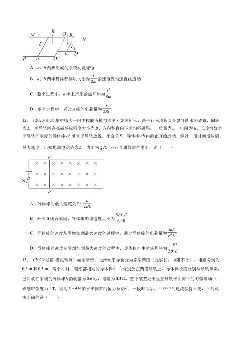 第58讲动量观点在电磁感应中的应用（练习）（原卷版）_04高考物理_新高考复习资料_2024新高考复习资料_一轮复习资料_2024年高考物理一轮复习讲练测（讲义+练习+课件）（新高考）