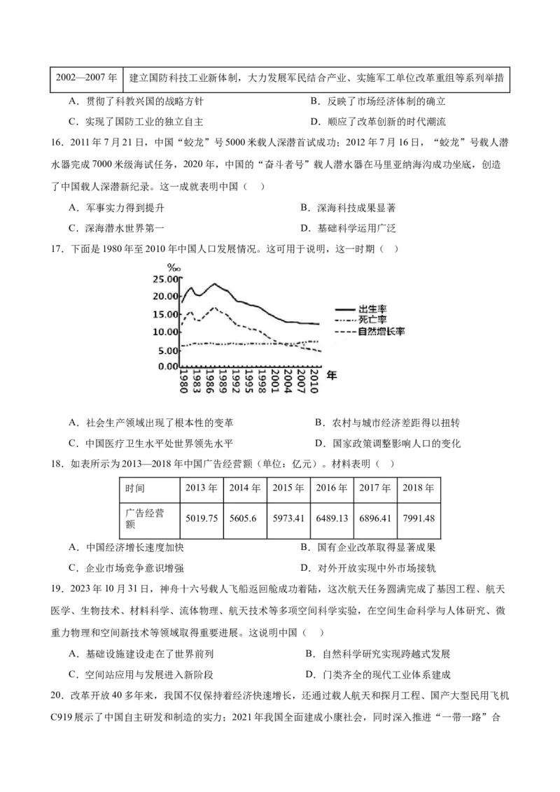 考点巩固卷11中国特色社会主义新时代（原卷版）_07高考历史_2025年新高考资料_一轮复习_2025年高考历史一轮复习考点通关卷（新高考通用）