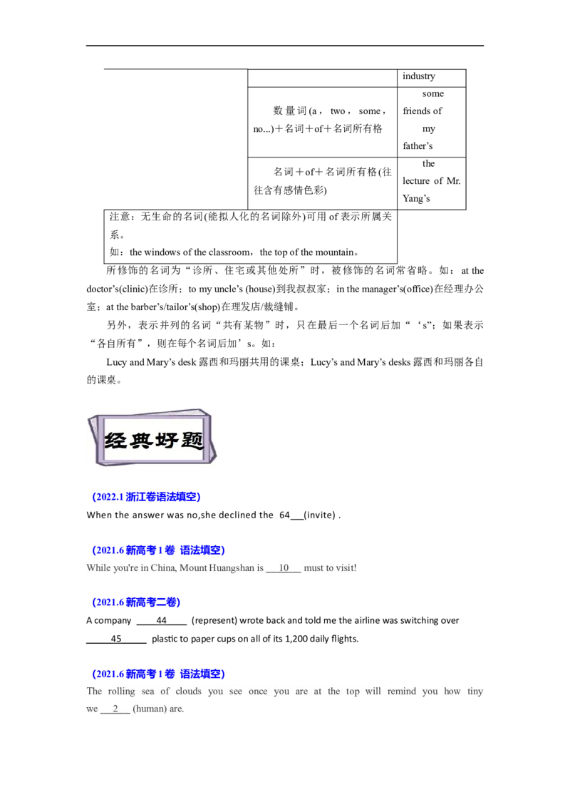 考点03-名词与语法填空（原卷版）_03高考英语_新高考复习资料_2023年新高考资料_一轮复习_备战2023年高考英语一轮复习考点帮（新高考专用）