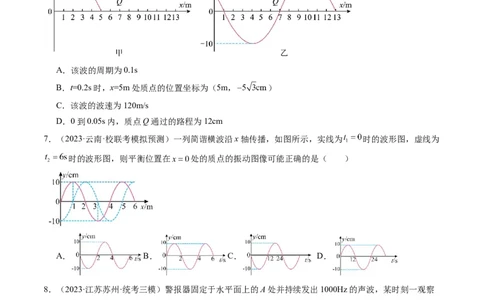 第35讲机械波（练习）（原卷版）_04高考物理_新高考复习资料_2024新高考复习资料_一轮复习资料_2024年高考物理一轮复习讲练测（讲义+练习+课件）（新高考）_讲义+练习