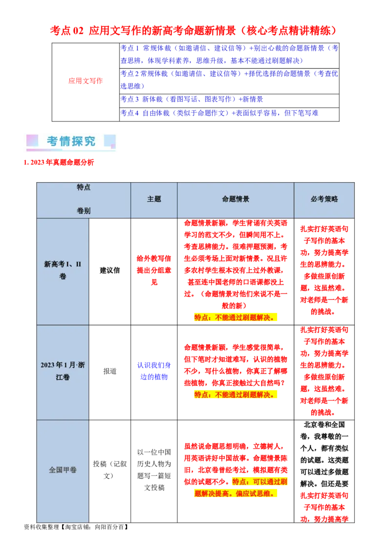 考点02应用文写作的新高考命题新情景（教师版）_03高考英语_新高考复习资料_2024年新高考资料_一轮复习资料_完备战2024年高考英语一轮复习考点帮（新高考）_写作