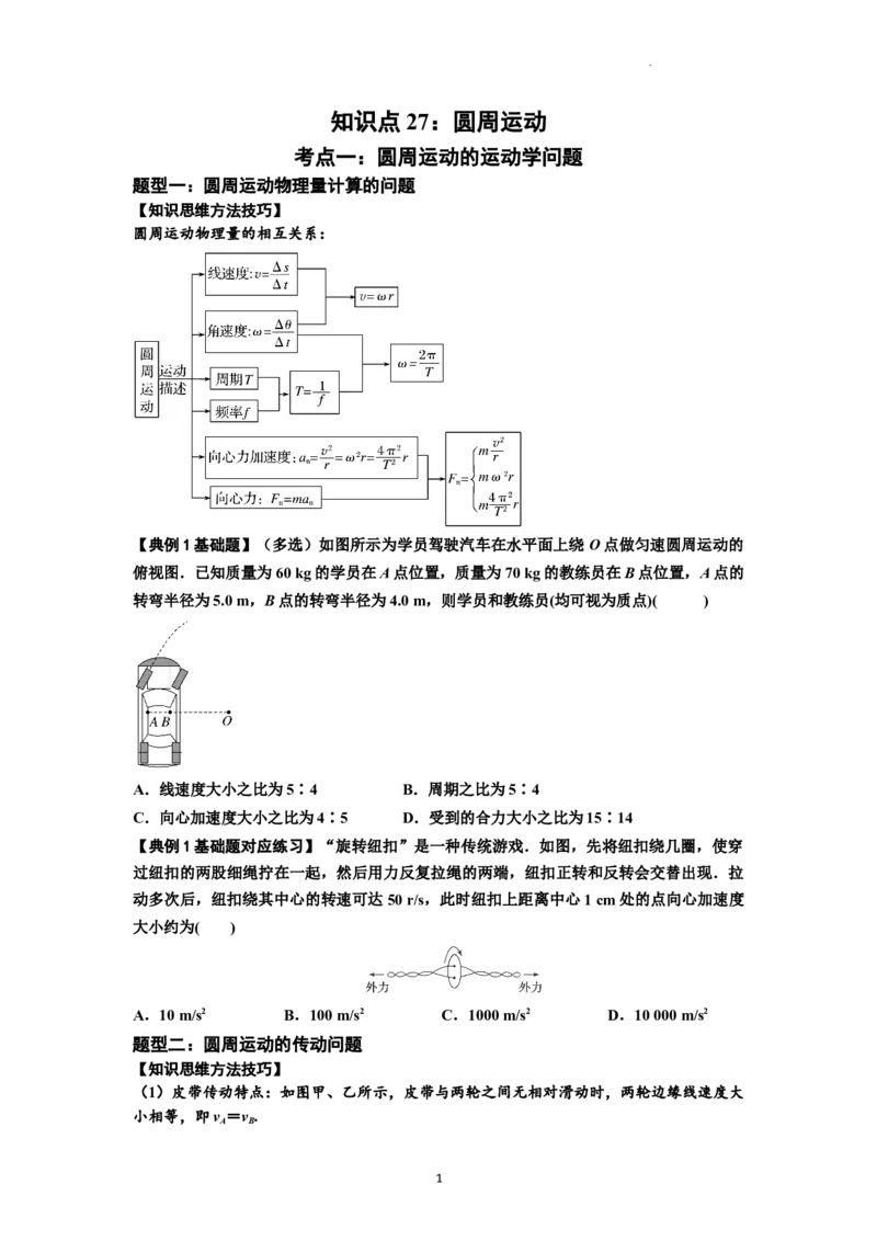 知识点27：圆周运动(原卷版）_04高考物理_新高考复习资料_2024新高考复习资料_一轮复习资料_基础版2024届高考物理一轮复习讲义及对应练习_知识点27：圆周运动基础版