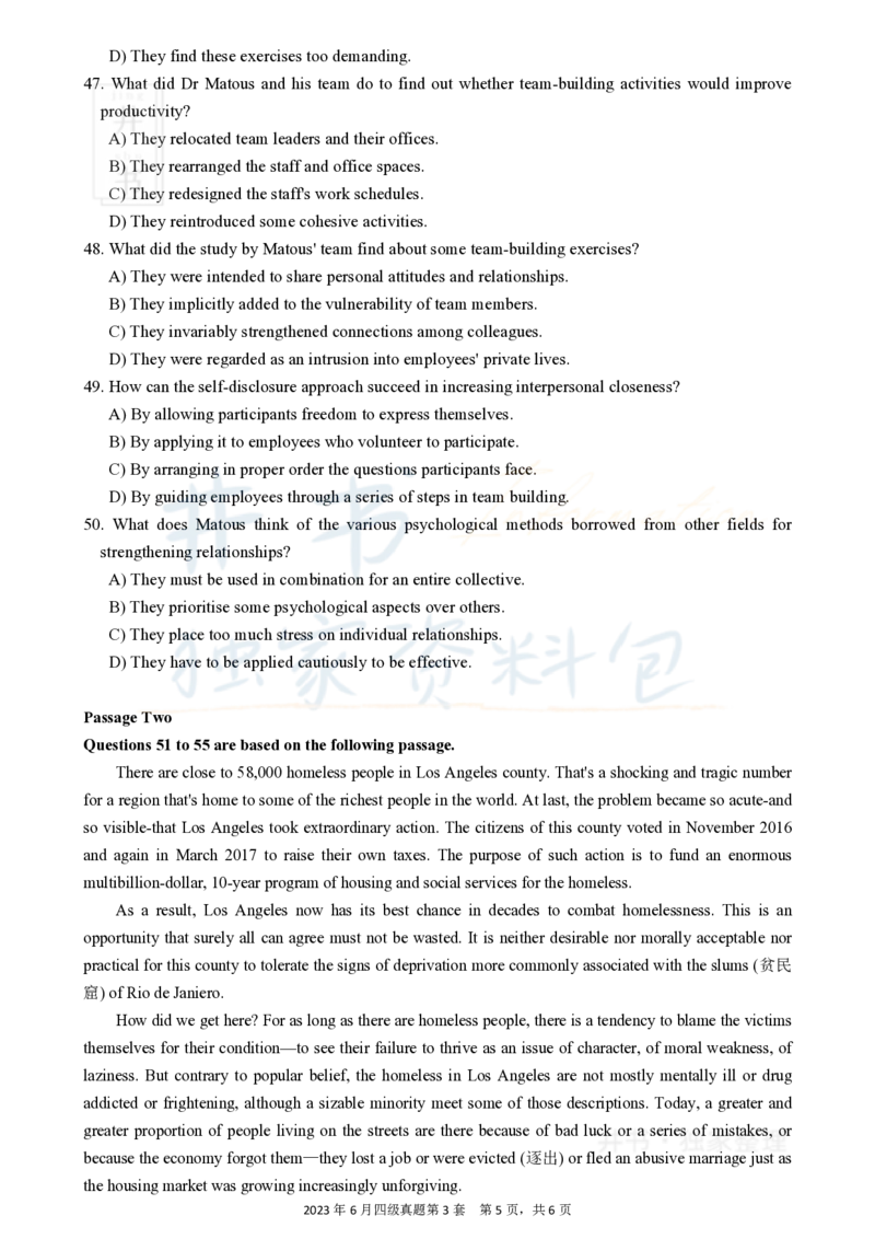 2023年6月大学英语四级考试真题卷3_最新更新，视频都在这_2026、6月四级速转存易和谐_四六级真题+资料包_四级真题_2023年6月CET4