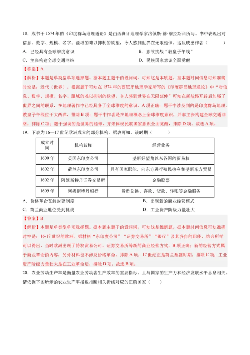 考点巩固卷14走向整体的世界（解析版）_07高考历史_2025年新高考资料_一轮复习_2025年高考历史一轮复习考点通关卷（新高考通用）