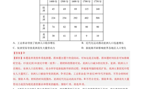 考点巩固卷14走向整体的世界（解析版）_07高考历史_2025年新高考资料_一轮复习_2025年高考历史一轮复习考点通关卷（新高考通用）