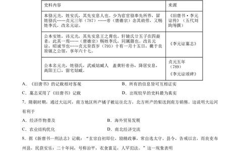 考点巩固卷02三国两晋南北朝民族融合和隋唐统一多民族封建国家的发展（原卷版）_07高考历史_新高考复习资料_2024年新高考复习资料_一轮复习资料_考点巩固卷