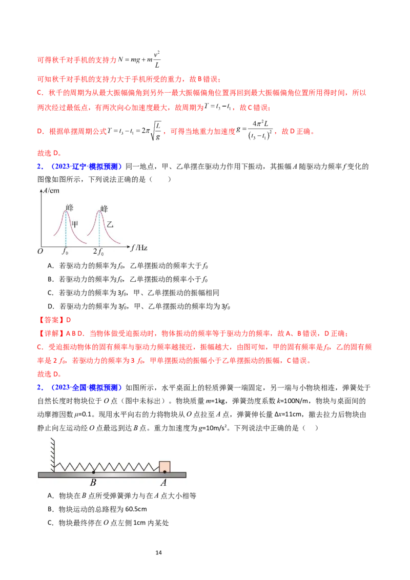 考点31机械振动（核心考点精讲+分层精练）-备战2024年高考物理一轮复习考点帮（新高考专用）（解析版）_04高考物理_新高考复习资料_2024新高考复习资料_一轮复习资料