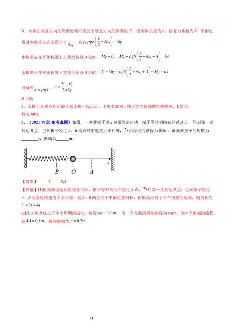 考点31机械振动（核心考点精讲+分层精练）-备战2024年高考物理一轮复习考点帮（新高考专用）（解析版）_04高考物理_新高考复习资料_2024新高考复习资料_一轮复习资料