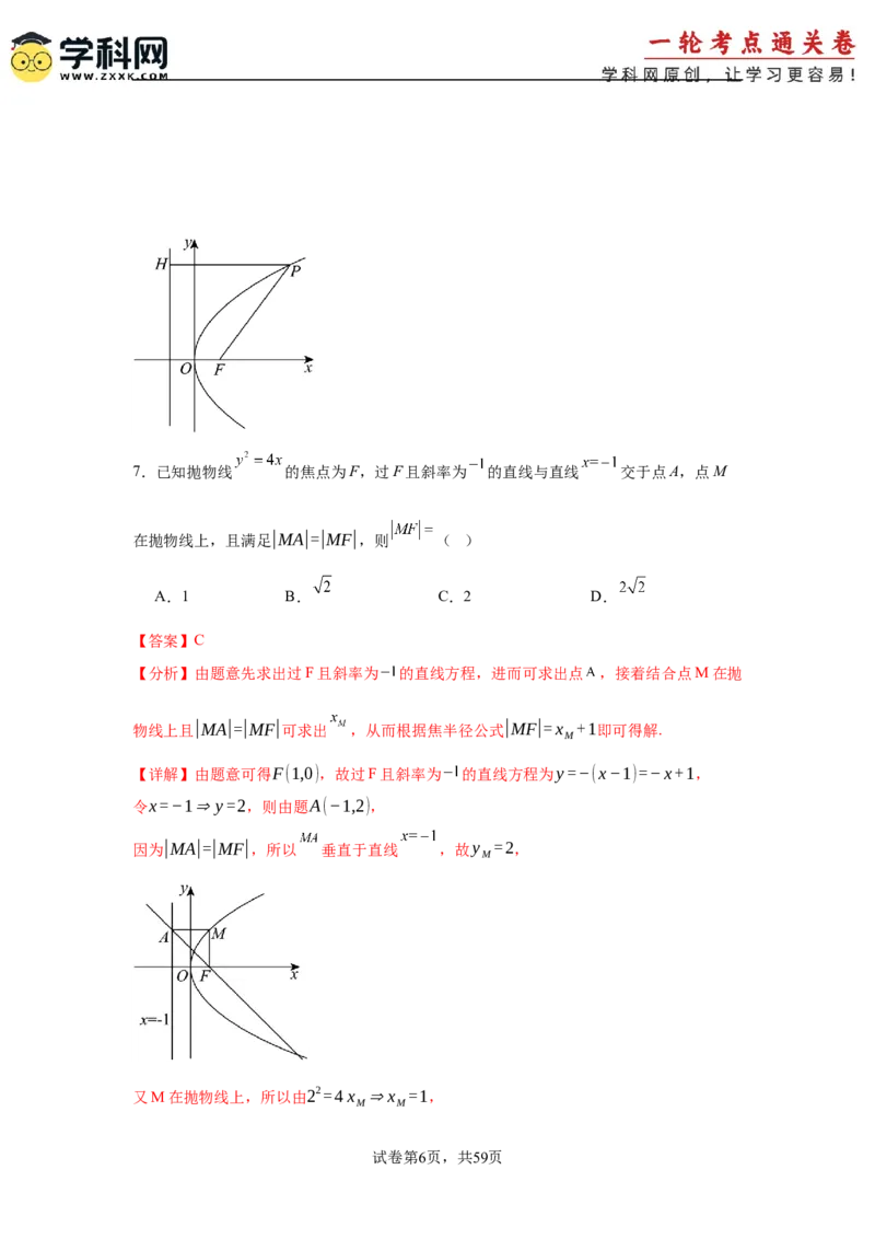 考点巩固卷20抛物线方程及其性质(六大考点)（解析版）_02高考数学_2025年新高考资料_一轮复习_2025年高考数学一轮复习考点通关卷（新高考通用）
