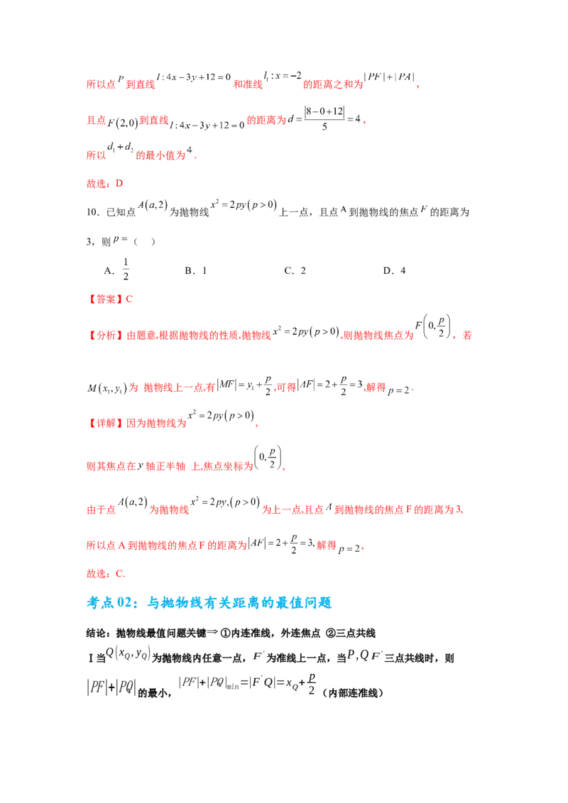 考点巩固卷20抛物线方程及其性质(六大考点)（解析版）_02高考数学_2025年新高考资料_一轮复习_2025年高考数学一轮复习考点通关卷（新高考通用）