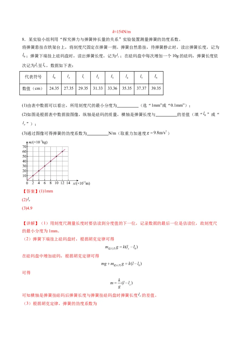 第08讲实验：探究弹簧弹力与形变量的关系、实验：探究两个互成角度的力的合成规律（练习）（解析版）_04高考物理_新高考复习资料_2025年新高考资料