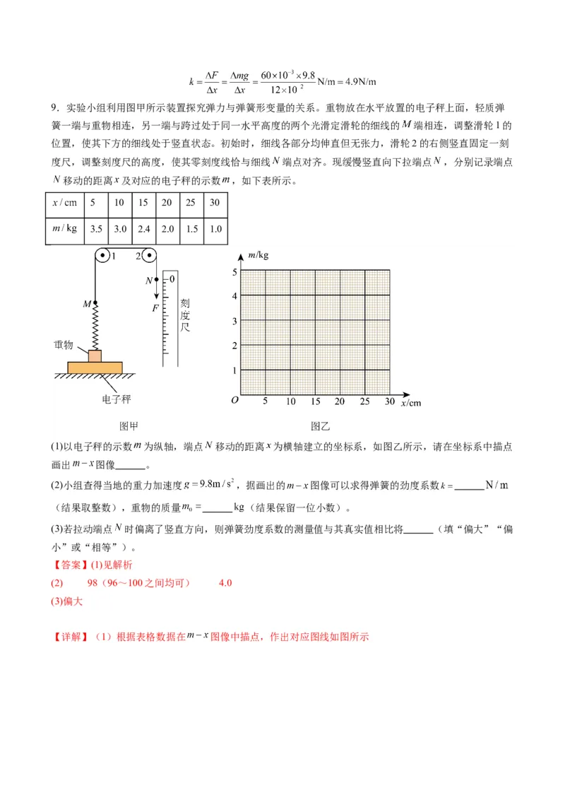 第08讲实验：探究弹簧弹力与形变量的关系、实验：探究两个互成角度的力的合成规律（练习）（解析版）_04高考物理_新高考复习资料_2025年新高考资料