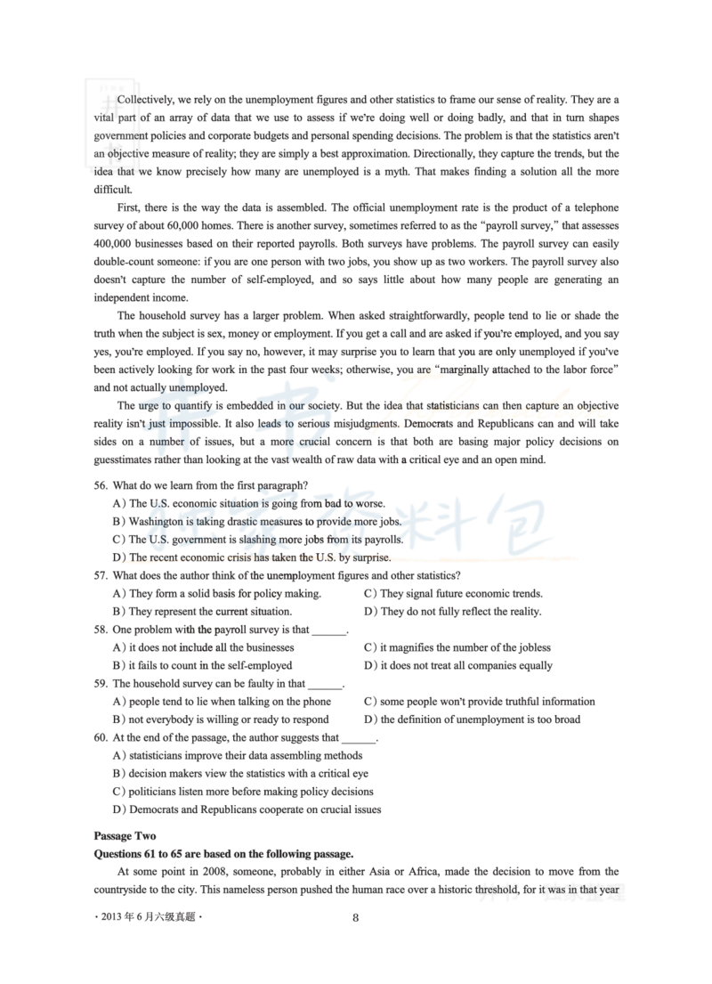 2013年06月大学英语6级真题及解析_最新更新，视频都在这_2026、6月四级速转存易和谐_四六级真题+资料包_六级真题_2007-2015年六级真题及答案解析_2013年06月英语六级真题