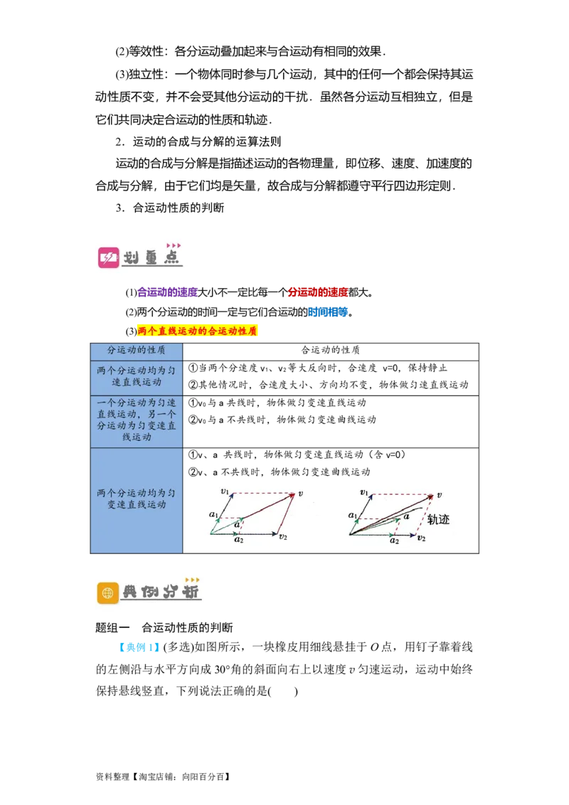 第12讲　曲线运动　运动的合成与分解（学生版）_04高考物理_新高考复习资料_2024新高考复习资料_一轮复习资料_完划重点2024年高考一轮复习精细讲义