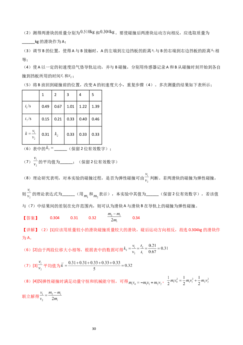 考点30实验六验证动量守恒定律（核心考点精讲+分层精练）-备战2024年高考物理一轮复习考点帮（新高考专用）（解析版）_04高考物理_新高考复习资料_2024新高考复习资料_一轮复习资料