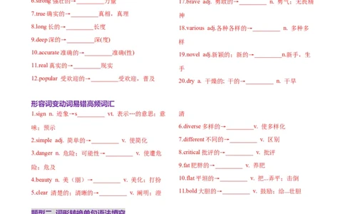 词汇知识专题04语法填空词形转换高频词汇（1）（练习）（原卷版）_02高考数学_2025年新高考资料_二轮复习_01高考语文等多个文件_第二部分词汇知识