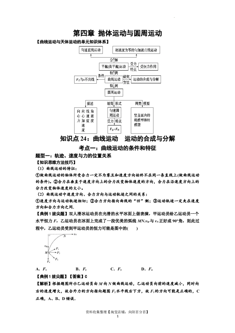 知识点24：曲线运动　运动的合成与分解（拔尖解析版）_04高考物理_新高考复习资料_2024新高考复习资料_一轮复习资料_拔尖版2024届高考物理一轮复习讲义及对应练习
