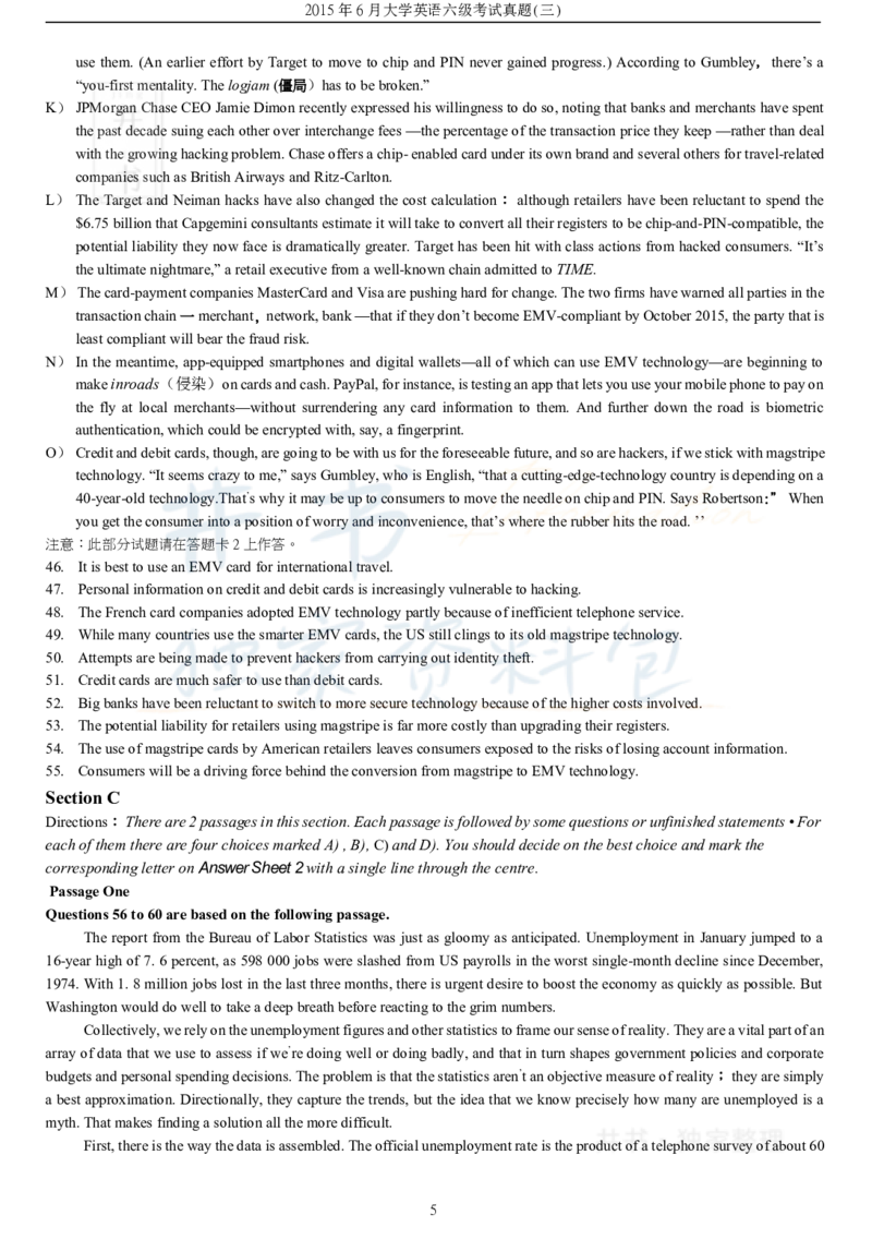 2015年06月大学英语6级（卷三）_最新更新，视频都在这_2026、6月四级速转存易和谐_四六级真题+资料包_六级真题_2007-2015年六级真题及答案解析_2015年06月英语六级真题