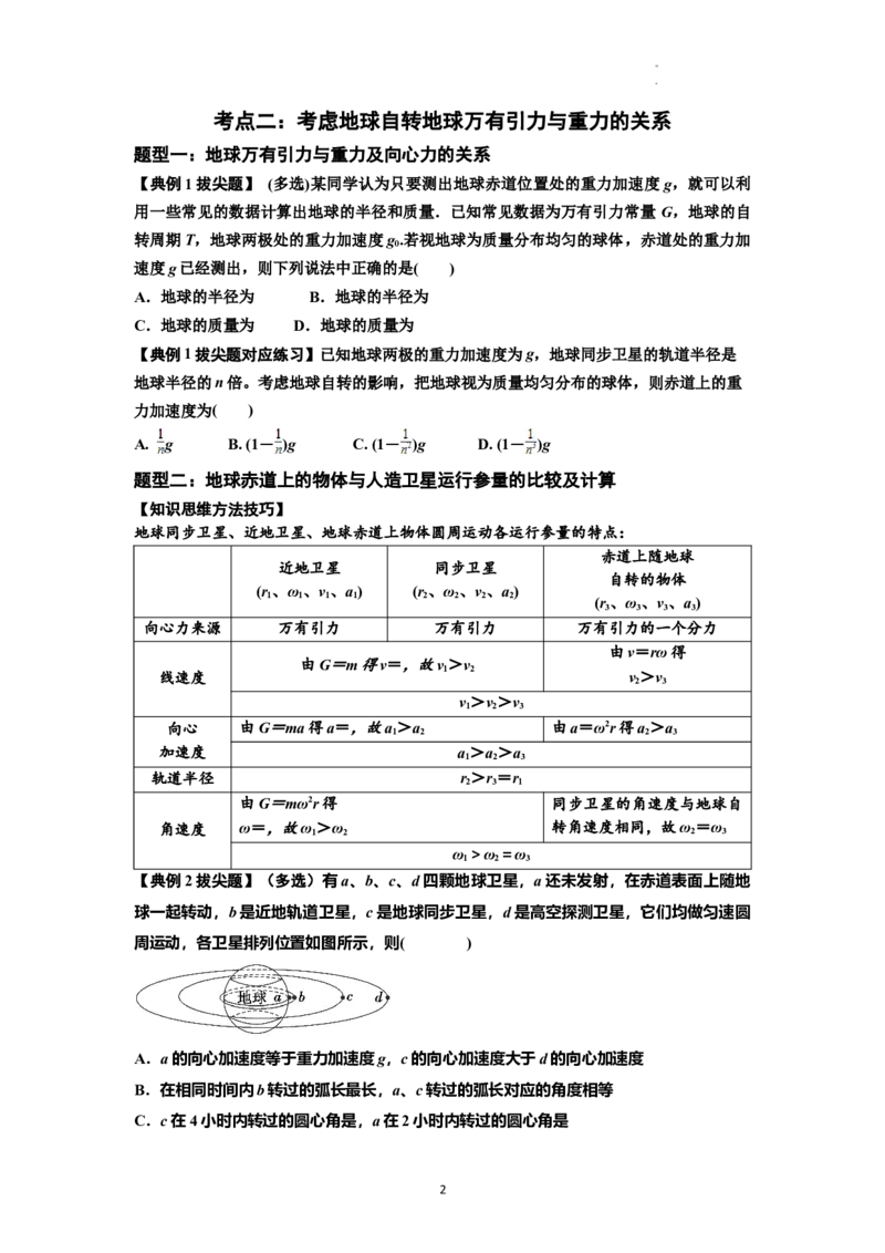 知识点30：万有引力定律及其应用（考虑星球自转）（拔尖原卷版）_04高考物理_新高考复习资料_2024新高考复习资料_一轮复习资料_拔尖版2024届高考物理一轮复习讲义及对应练习