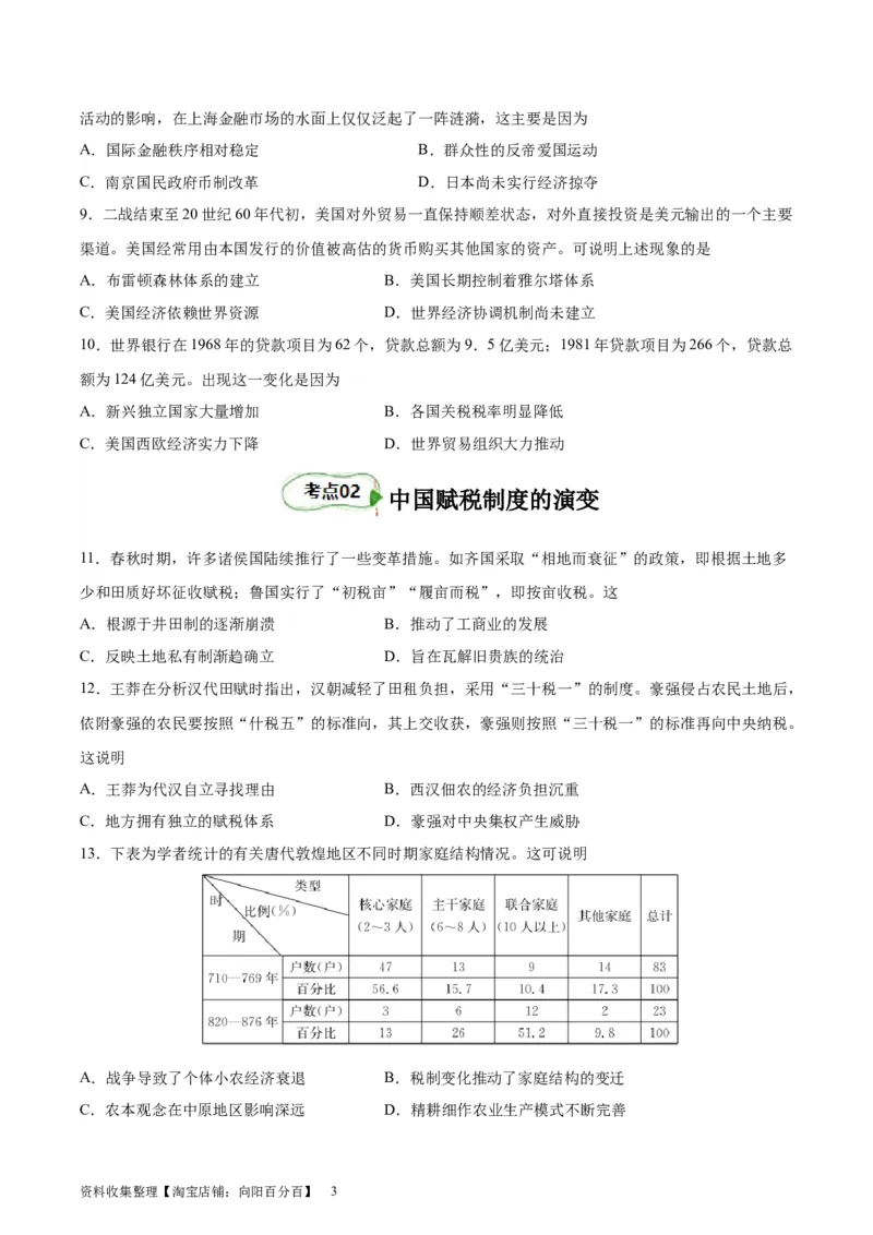 考点巩固卷24货币与赋税制度(原卷版)_07高考历史_新高考复习资料_2024年新高考复习资料_一轮复习资料_完2024年高考历史一轮复习考点通关卷（新高考通用）_考点巩固卷