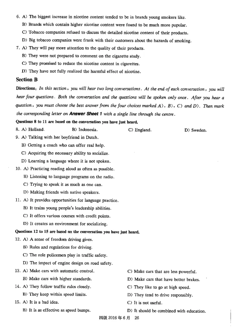 2016.06四级真题第2套可复制可检索_02.四六级真题+模拟题（0128）_四级真题+音频+解析(0128)_02.2013&mdash;2015年旧题型_2016年6月CET4_2016.06四级真题PDF