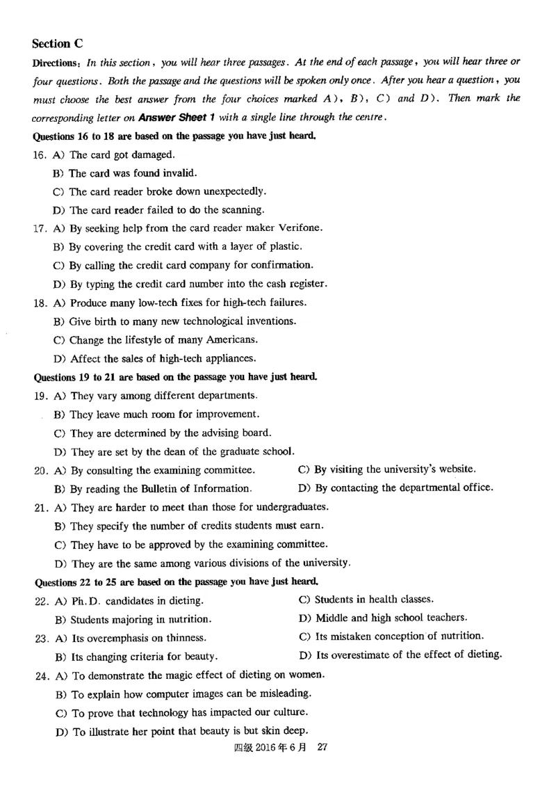 2016.06四级真题第2套可复制可检索_02.四六级真题+模拟题（0128）_四级真题+音频+解析(0128)_02.2013&mdash;2015年旧题型_2016年6月CET4_2016.06四级真题PDF