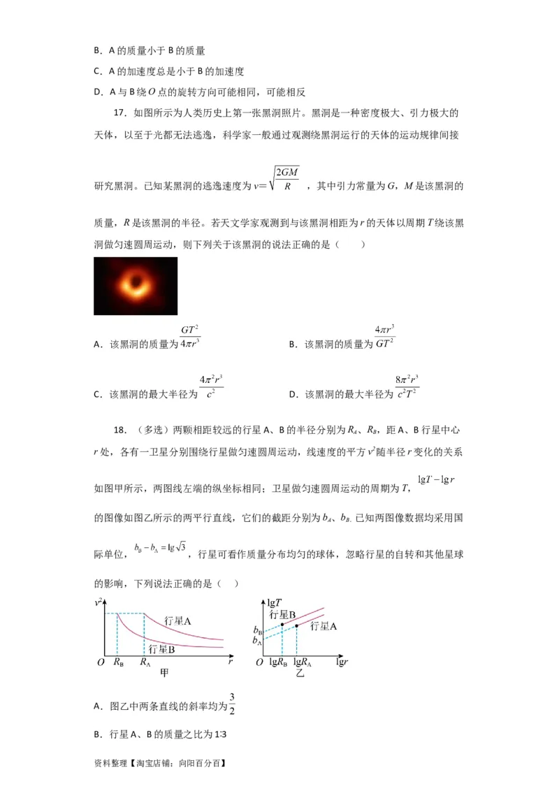 第15讲　万有引力与航天（原卷版）_04高考物理_新高考复习资料_2024新高考复习资料_一轮复习资料_完划重点2024年高考一轮复习精细讲义